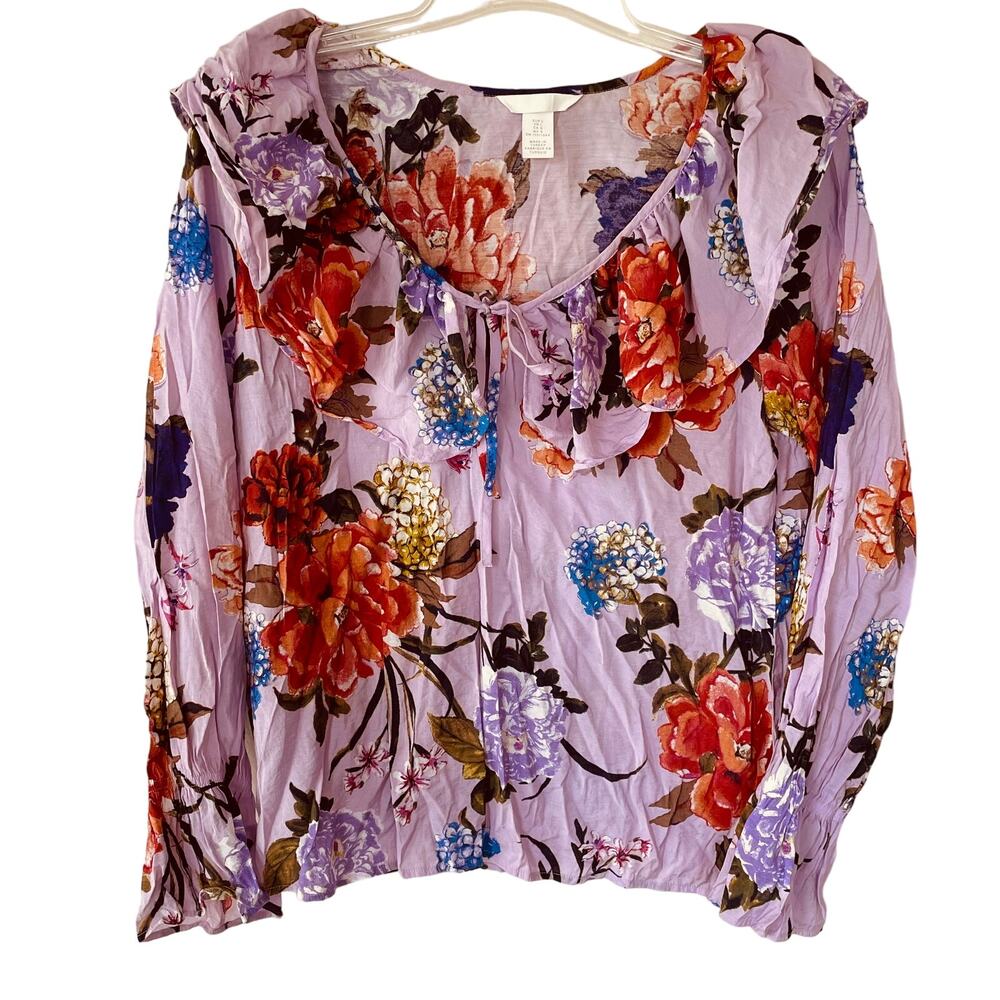 H&M Lilac Size L Ruffles Floral Blouse size L